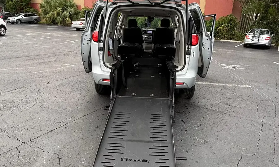 2024 Chrysler Voyager wheelchair accessible van Orlando with rear-entry BraunAbility ramp deployed